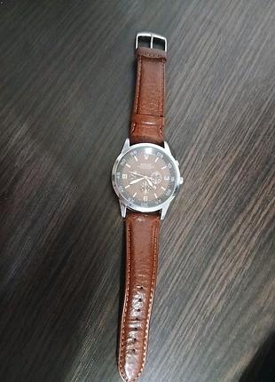 Мужские кварцевые часы (стилизация под rolex), рабочие, на кожаном ремешке