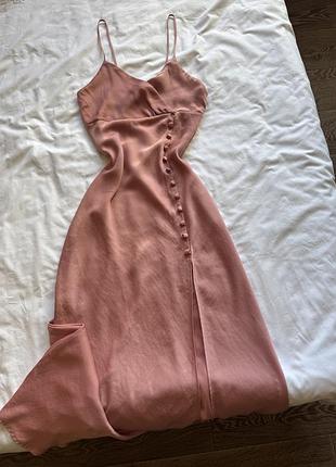 Жіноча сукня міді zara з розрізом, рожева