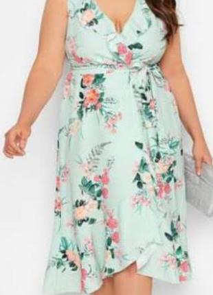 Волшебное летнее платье на запах мятного цвета yours london (plus size, р. 52)