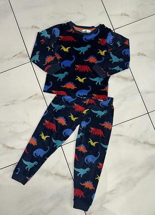 Домашний костюм пижама динозавры m&s 3-4-5 лет (98-104-110см) велюровая плюшевая на мальчика