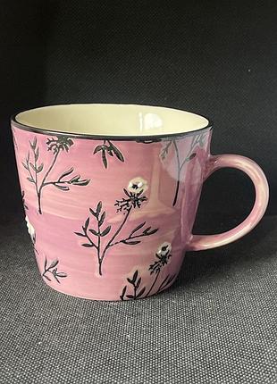 Рожева керамічна чашка gisela graham dusky mauve cow parsley stoneware mug із прикрашеним рослинним малюнком (дизайн «бугир / дика петрушка»