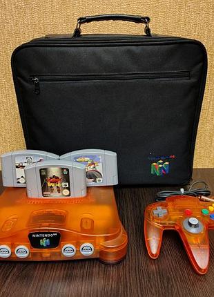Игровая приставка nintendo 64 fire orange funtastic nus-001 (eur) + сумка и 3 картриджа