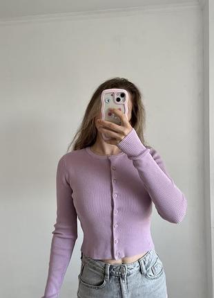 Жіноча кофтинка zara в рубчик, бузкова, розмір s