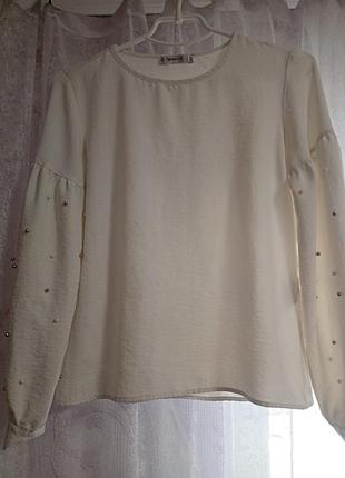 Блузка для дівчинки, молочна, з довгим рукавом