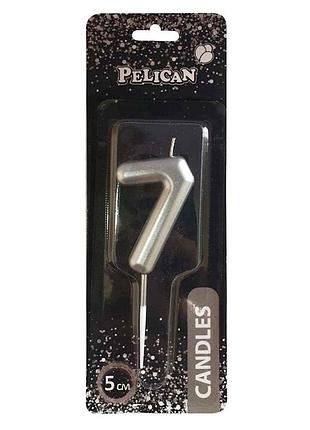 Свічка для торта 7 срібло 5см. 865027 тм pelican