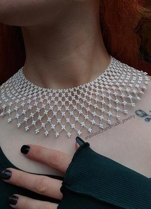 Украинская силянка на шею, украшение ручной работы, силянка из бисера, колье, гердан, чокер, ожерелье, идея для подарка, белая силянка 🤍