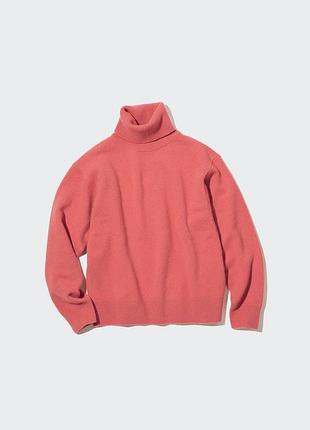 Теплий кораловий вовняний светр від uniqlo, 100% вовна
