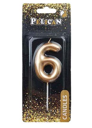 Свічка для торта 6 золото 6см. 866016 тм pelican