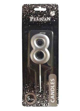 Свічка для торта 8 срібло 5см. 865028 тм pelican
