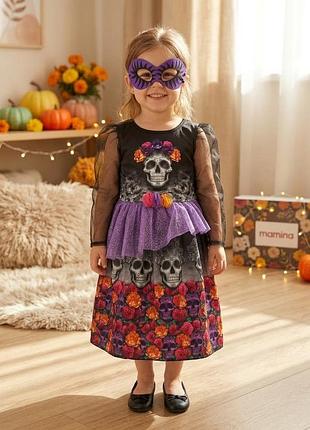 Нова карнавальна сукня костюм плаття на хелловін halloween хеллоуін хеллоуин скелет катріна відьма відьмочка мадам коко мертва наречена 3-4 роки
