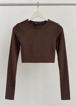 Шоколадний кроп топ з довгим рукавом zara