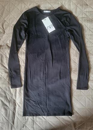 Сукня zara чорна еластична з довгим рукавом