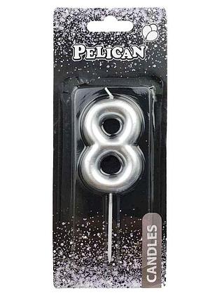 Свічка для торта 8 срібло 6см. 866028 тм pelican