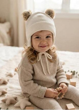 Тепла шапка для дівчинки h&m біла з вушками 2-3 роки 🧸✨