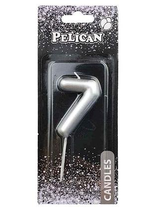 Свічка для торта 7 срібло 6см. 866027 тм pelican