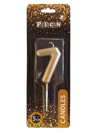 Свічка для торта 7 золото 5см. 865017 тм pelican