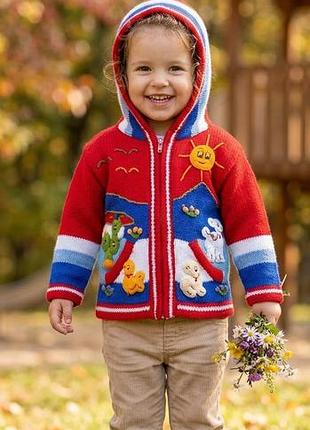 🌈🧥 вязаная кофта на молнии с капюшоном для малыша 🧥🌈 2 р