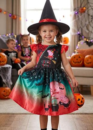 Новый карнавальный костюм на хелловин halloween или новогоднее платье свинки пеппы свинка пеппа ведьма ведьмочка колдунья и шляпа 2-3 года 98