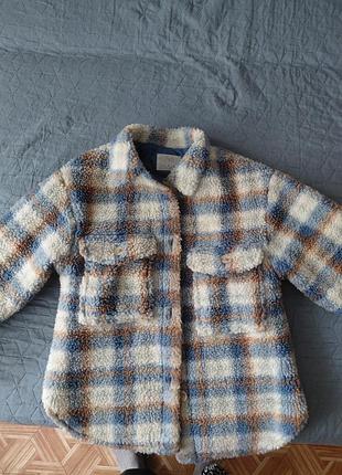 Куртка для дівчинки zara teddy подовжена в клітинку, зріст 134 см
