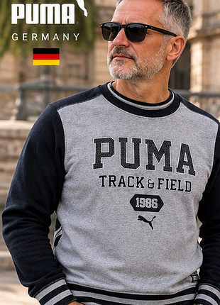 Мужской свитшот puma track &amp; field 1986, ретро стиль, серый с черным, s 44/46