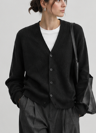 Чорний вовняний кардиган унісекс h&m (50% вовна) — oversize / l xl