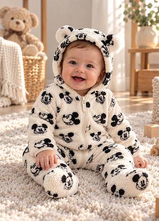 Теплий комбінезон чоловічок h&m disney mickey mouse 4-6 міс 68 см плюшевий