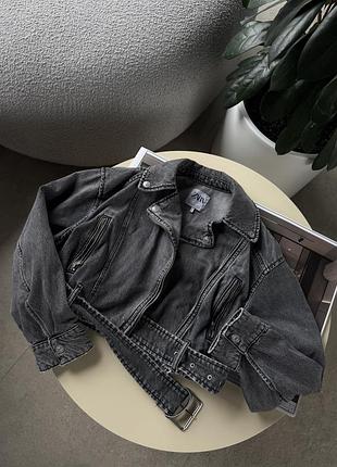 Джинсова косуха zara байкерська джинсова куртка косуха