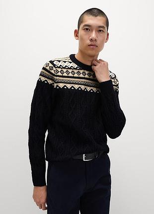 Новый мужской вязаный свитер m&amp;s marks &amp; spencer с орнаментом fair isle и шерстью (размер 2xl / батал / с биркой)