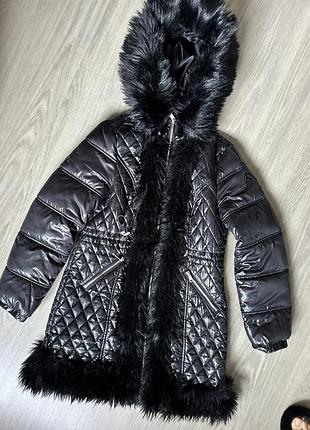 Пальто river island девочке р.158-164.деми черное пальто с мехом