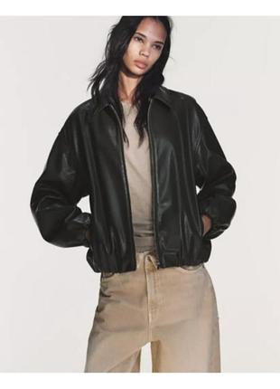 Куртка жіноча zara чорна, штучна шкіра, оверсайз, р. xs