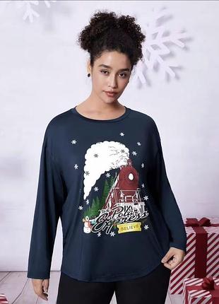 Новий жіночий лонгслів shein x the polar express з новорічним принтом батал (розмір 2xl / з біркою)