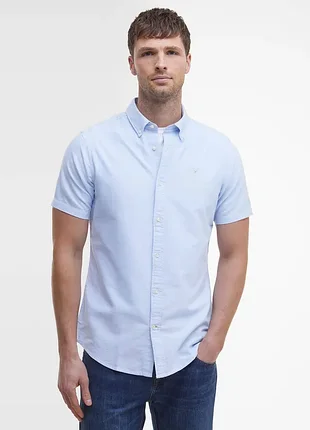 Мужская хлопковая рубашка barbour oxford short sleeved shirt с коротким рукавом (размер xl / 100% хлопок / оригинал)