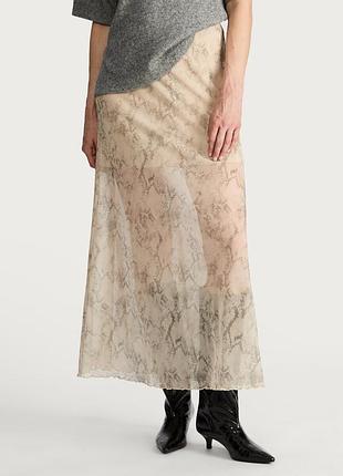 Легкая сетчатая юбка-миди/макси f&amp;f с змеиным принтом размер u9 12/eur 40/m-l