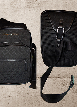 Сумка через плечо emporio armani с монограммой omnia jacquard sling bag 10″ polyester black. new