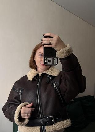 Дублянка жіноча zara авіатор коричнева