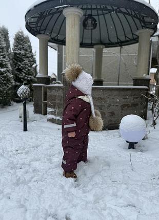 Зимовий комбінезон для дівчинки h&m бордовий з квітковим принтом 92 см