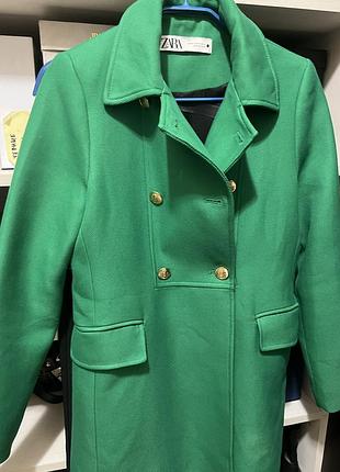Пальто жіноче zara baby doll зелене xs