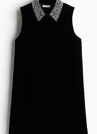 Оксамитова сукня h&m із вишитим коміром (намистини, паєтки), розмір m