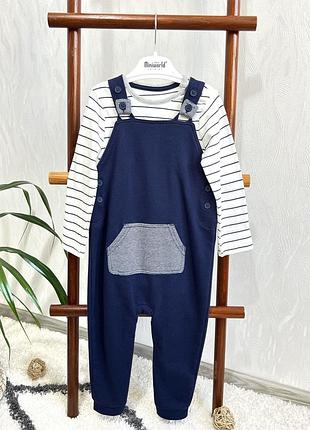 🍂комплект темно-синій комбінезон та бодік в смужку від baby george на 18-24 міс., 86-92 см.