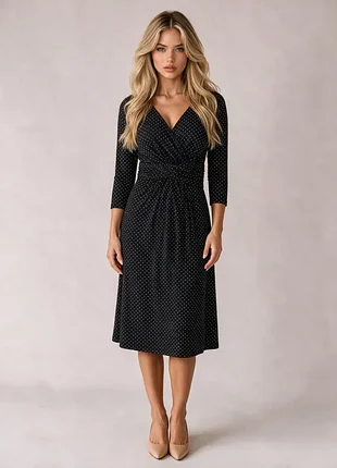Платье для беременных и кормящих черная в горошек 👗 драпировка на талии 🖤 jw maternity japanese weekend ✨ елегантна 📏 s (xs-l) миди сша