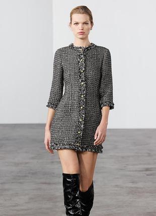 Коротка сукня жіноча zara твідова чорно-біла
