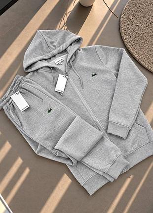 Спортивний костюм чоловічий lacoste сірий мікрофліс s, m, l, xl