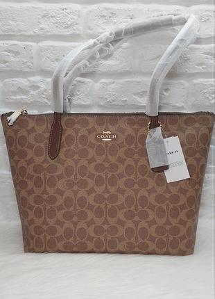 Кожаная сумка coach оригинал city tote bag aus signature canvas
