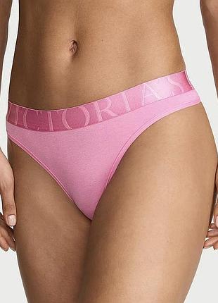 Трусики жіночі victoria’s secret cotton exploded logo стрінги рожеві розмір s