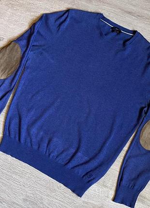 Кофта светр massimo dutti розмір m синій (з латками замші)