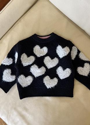 Неймовірно гарний теплий светр в серденько від river island 9-12 міс ріст 80 на дівчинку в ідеальному стані дов 31, шир 30, рукав від горла 33