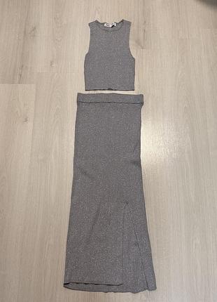 Костюм жіночий zara топ та облягаюча спідниця, сірий