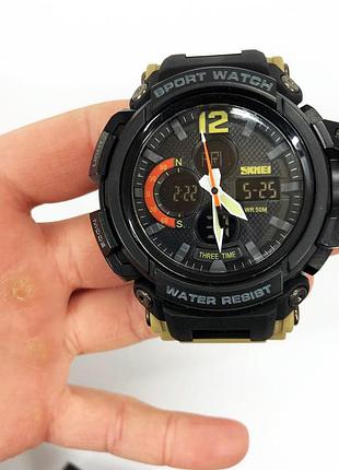 Часы наручные мужские skmei 1343kh khaki, водостойкие тактические часы. цвет: хаки