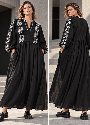 Шикарное хлопковое платье la redoute collections с вышивкой и карманами