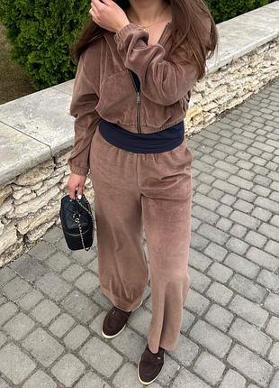 Спортивний костюм жіночий staff велюровий шоколадний xs